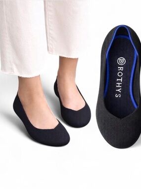 Rothy's The Point black flats with blue accents Size 9.5